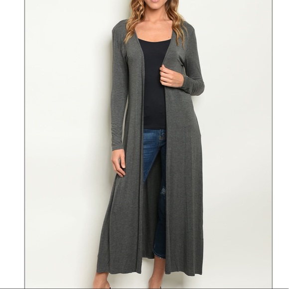 Trendy boutique Sweaters - Gray Long sleeve open front jersey duster cardigan